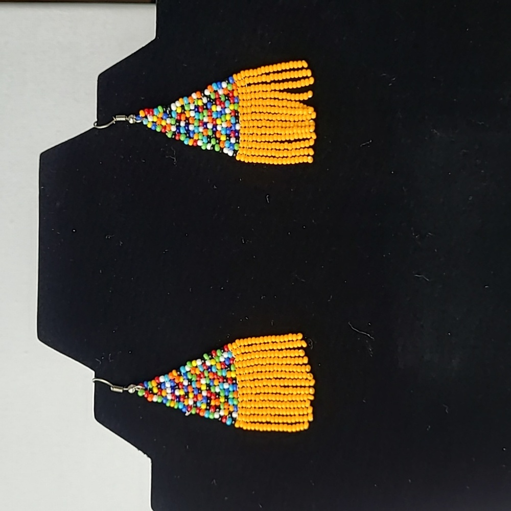 Earrings, African earrings, Beaded earrings, Ankara earrings, Orange earrings